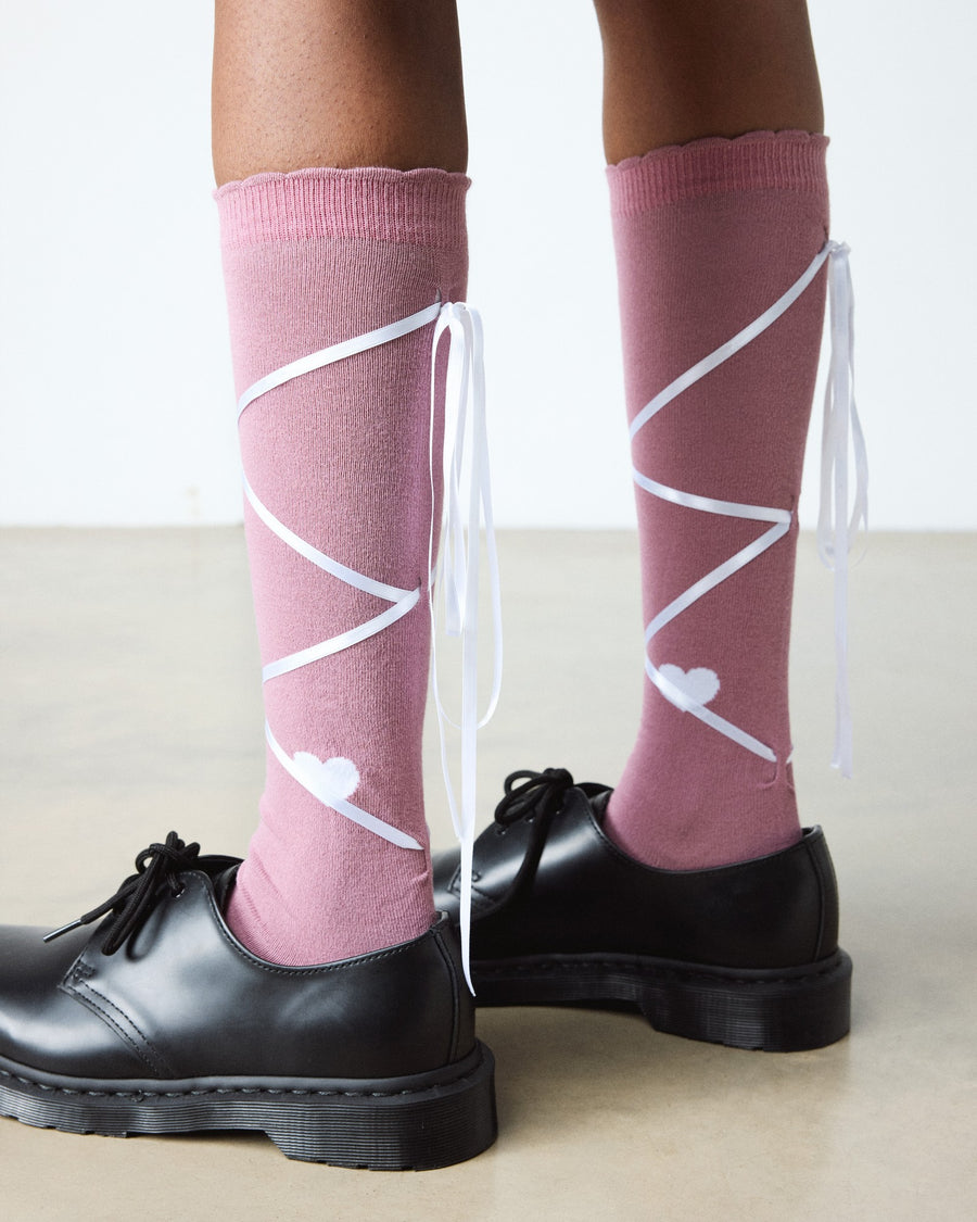 Long Lace-Up Organic Cotton Blend Socks - view 2