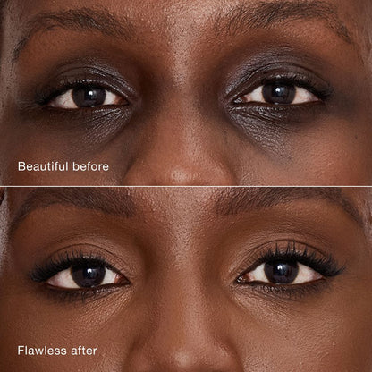 Close-up comparison of skin before and after applying Charlotte Tilbury Airbrush Flawless Concealer, demonstrating improved coverage and smooth finish.