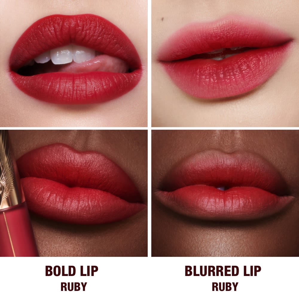 Ruby Airbrush Lip blur packaging before and after applied in the blurred look