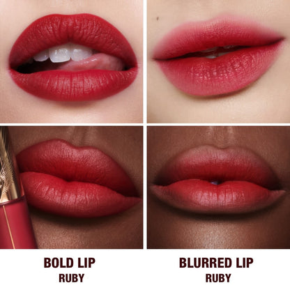 Ruby Airbrush Lip blur packaging before and after applied in the blurred look