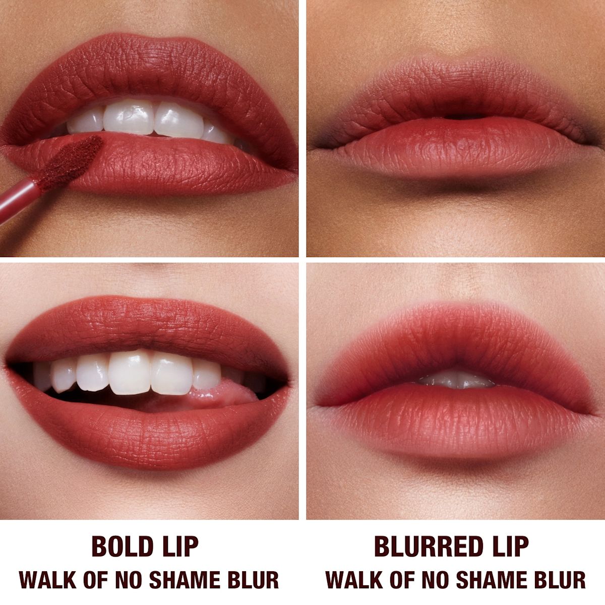 Walk Of No Shame Airbrush Lip Blur before and after application in two looks