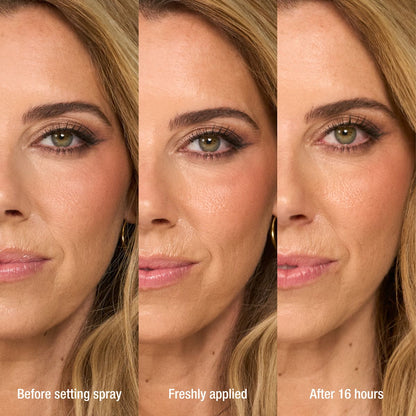 Airbush Flawless Setting Spray before, freshly applied and after 16 hours
