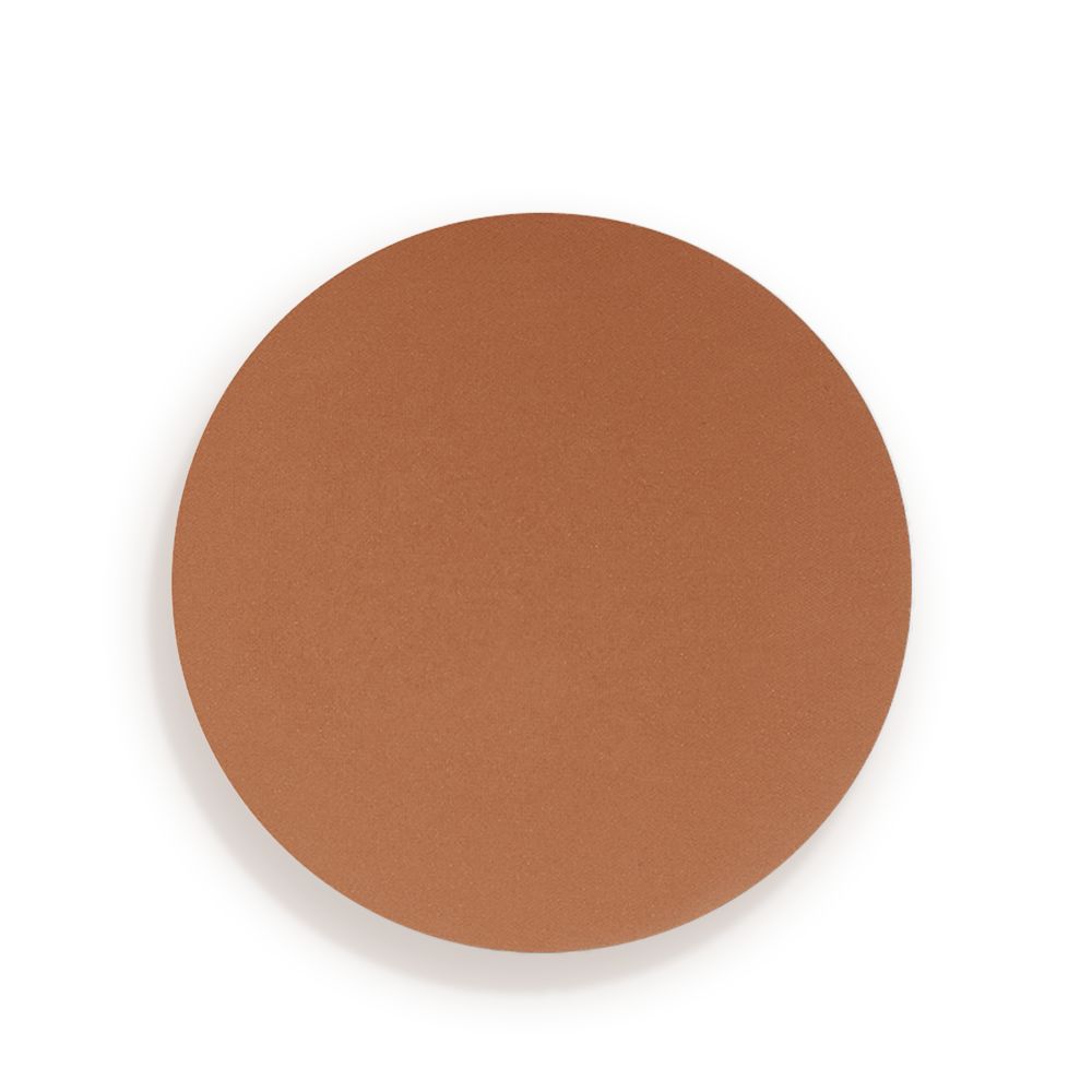 Swatch of a finely-milled bronzer in a chocolate brown shade, which is perfect for tan tones.