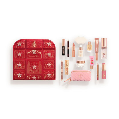Pack shot of advent cal - with products next to it