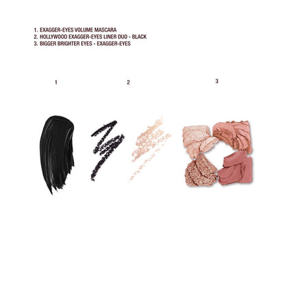 Exagger-Eyes Volume Mascara, Hollywood Exagger-Eyes Liner Duo & Bigger, Brighter Eyes Palette in Exagger Eyes