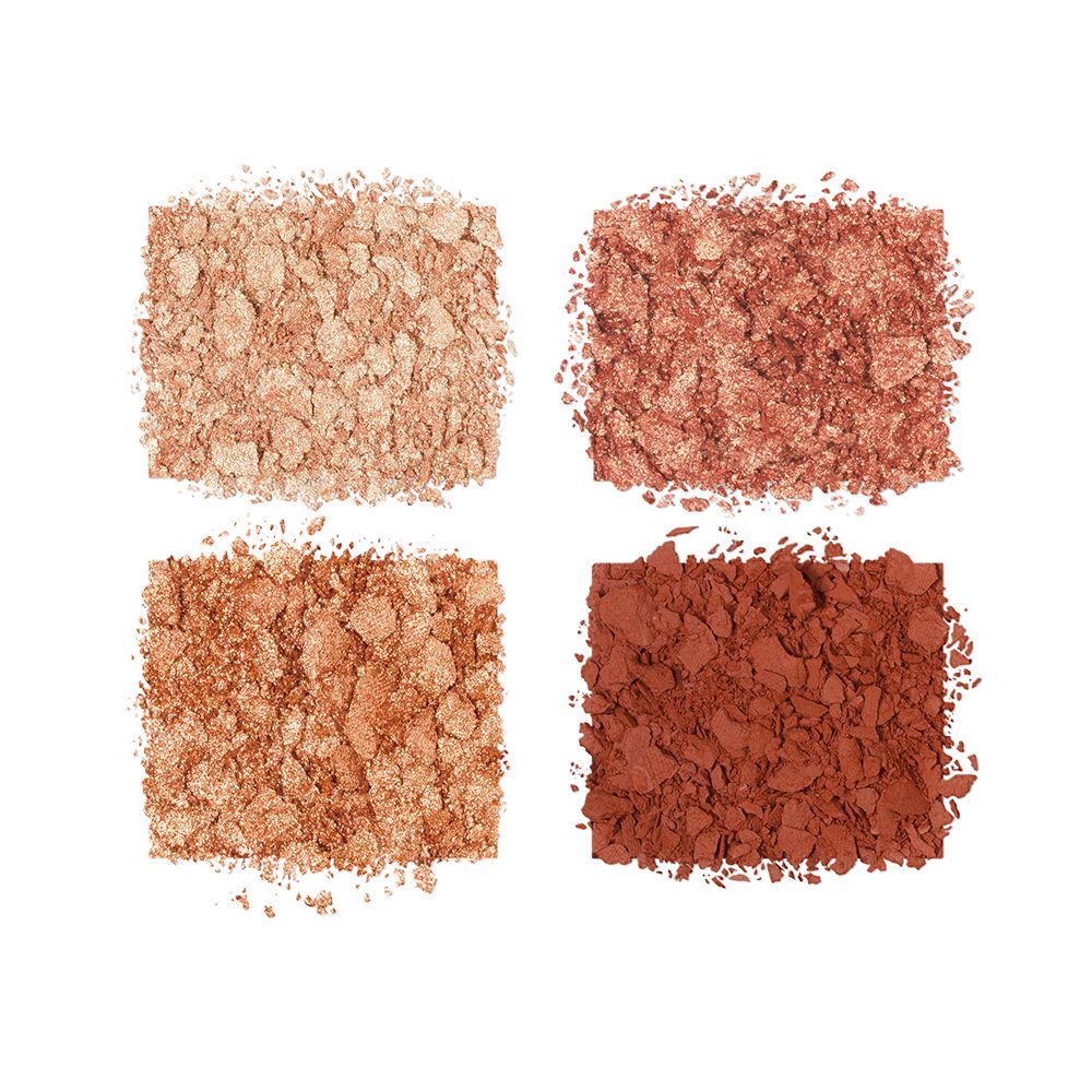 Four, crushed, shimmery eyeshadows in shades of copper, rust, champagne, and bronze.