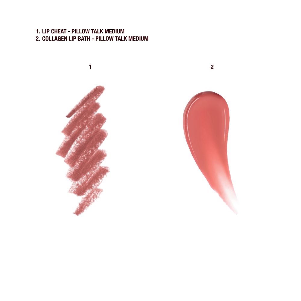 PILLOW TALK MEDIUM LIP CHEAT + COLLAGEN LIP BATH TEXTURE SWATCH
