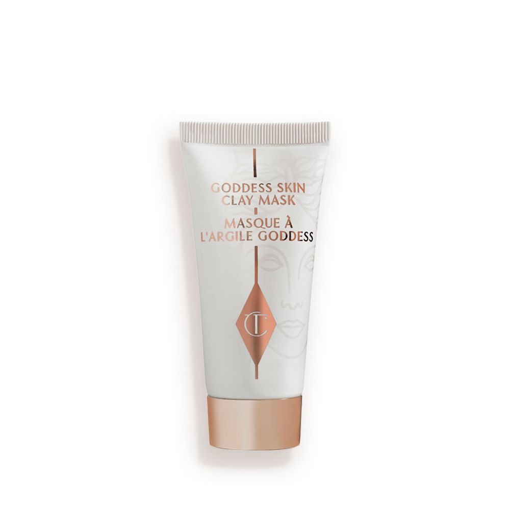 A wash-off clay mask in a white-coloured tube with a gold-coloured lid.