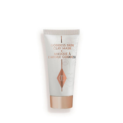 A wash-off clay mask in a white-coloured tube with a gold-coloured lid.