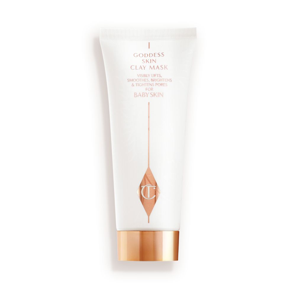 A wash-off clay mask in a white-coloured tube with a gold-coloured lid.