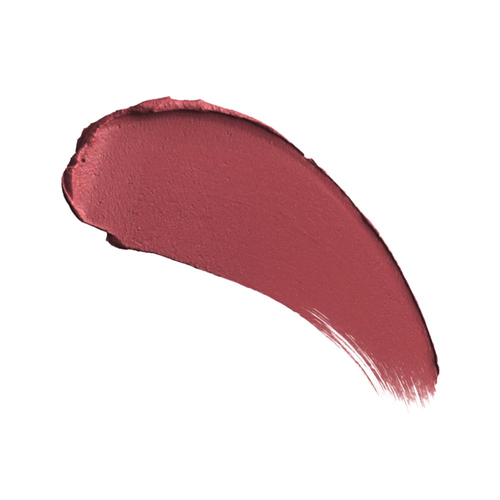 Swatch of a pigmented, berry-pink, matte yet creamy-looking lipstick.