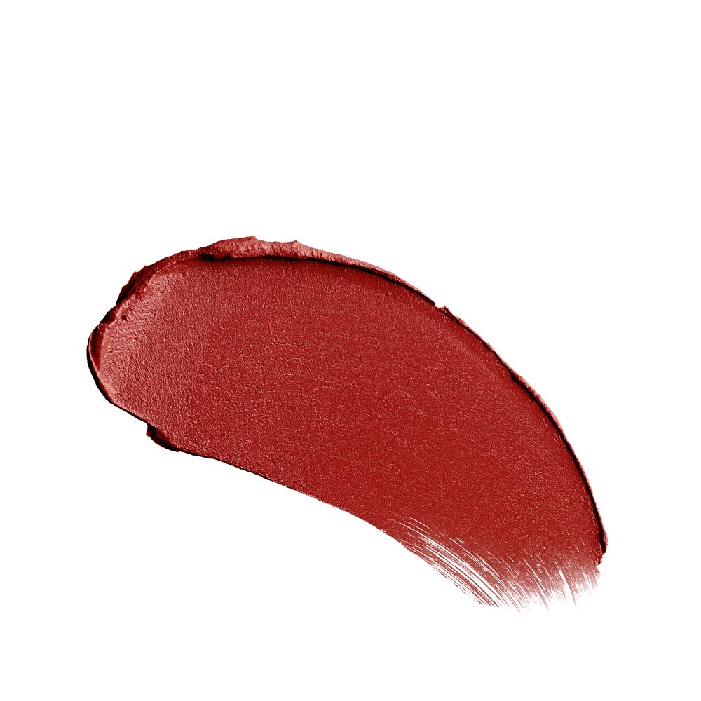 Swatch of a matte, cranberry-red lipstick.
