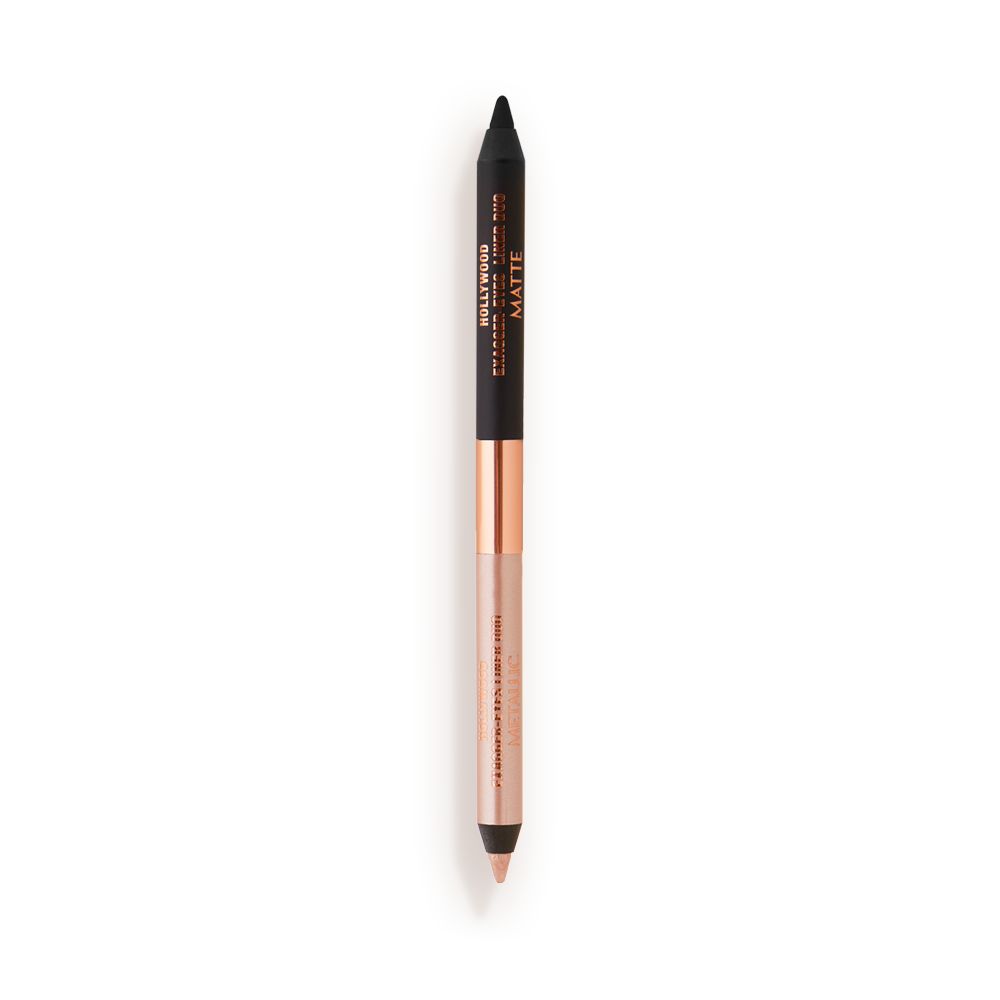Black and champagne-nude eyeliner duo pencil in nude beige and black-colour scheme.