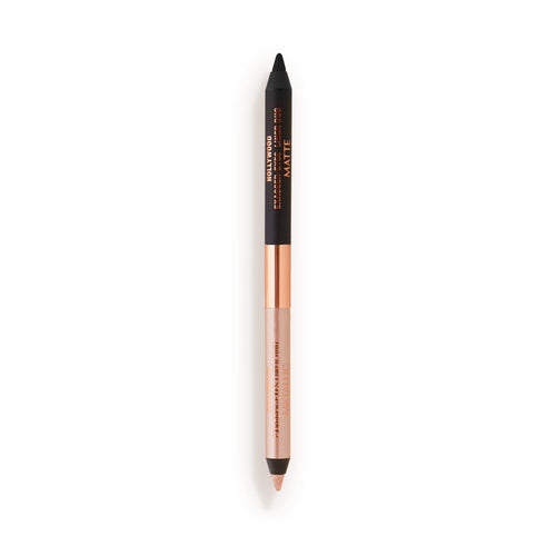 Black and champagne-nude eyeliner duo pencil in nude beige and black-colour scheme.