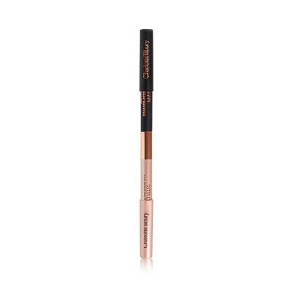 Closed black and champagne-nude eyeliner duo pencil in light gold and black-colour scheme.