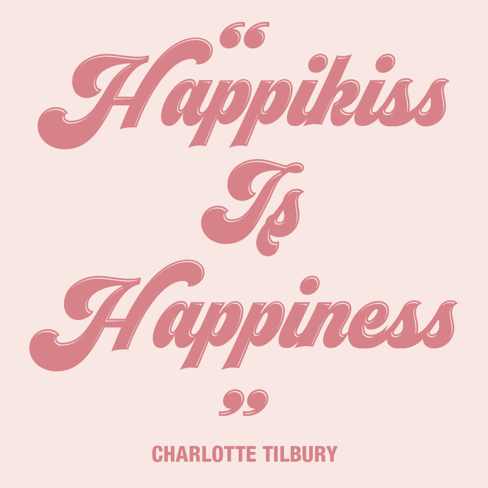 Peach-coloured wallpaper that reads, 'Happikiss is Happiness'.