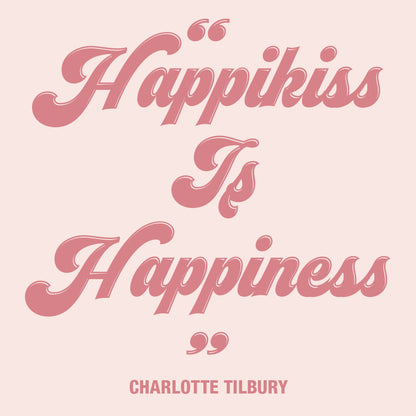 Peach-coloured wallpaper that reads, 'Happikiss is Happiness'.