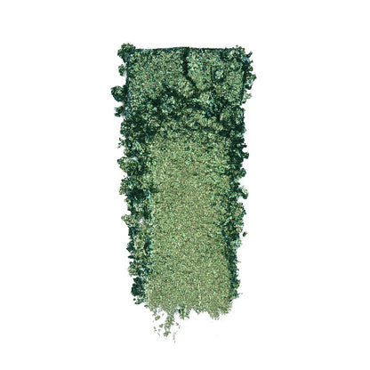 Swatch of an iridescent emerald green eyeshadow with very fine shimmer.