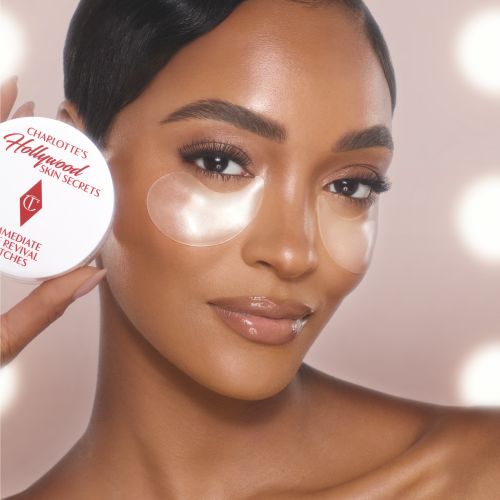 JOURDAN WEARING CHARLOTTE'S HOLLYWOOD SKIN SECRETS IMMEDIATE EYE REVIVAL PATCHES