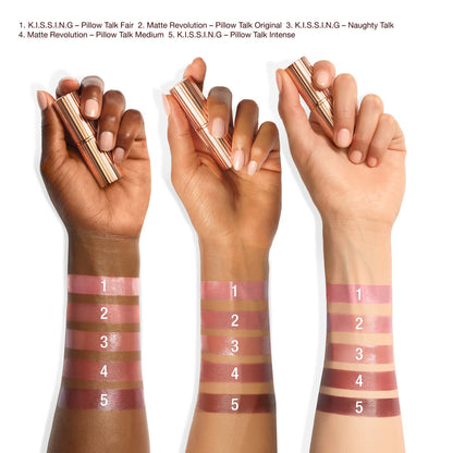 PILLOW TALK FAIR, OG, MED, DEEP + NAUGHTY TALK ARM SWATCH