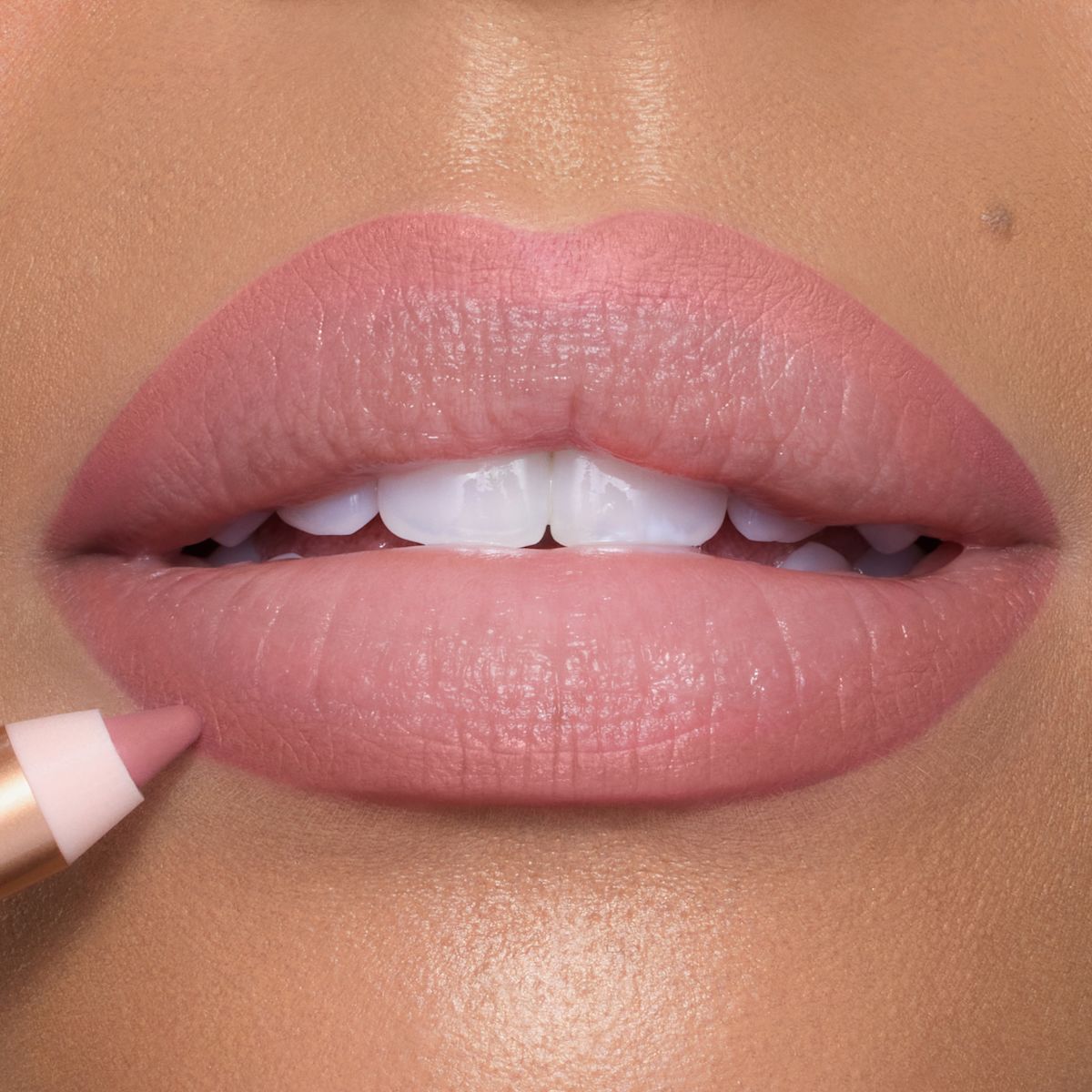 Lip Cheat in shade Pillow Talk Original on lip close up