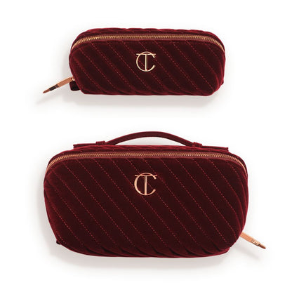 Makeup Bag of Dreams Makeup Organiser Duo: Large and Mini Compartmentalised Velvet Makeup Bags