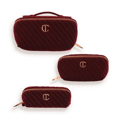 Makeup Bag of Dreams Makeup Organiser Trio: Mini, Medium and Large Compartmentalised Velvet Makeup Bag