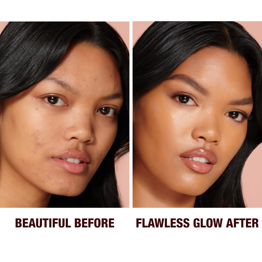 Hollywood Flawless Filter shade 5 before and after on medium-tone model