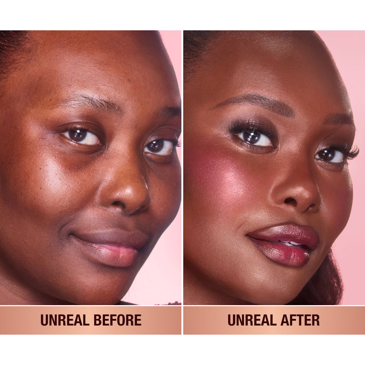 Before and after of deep model with and without wearing the blush.