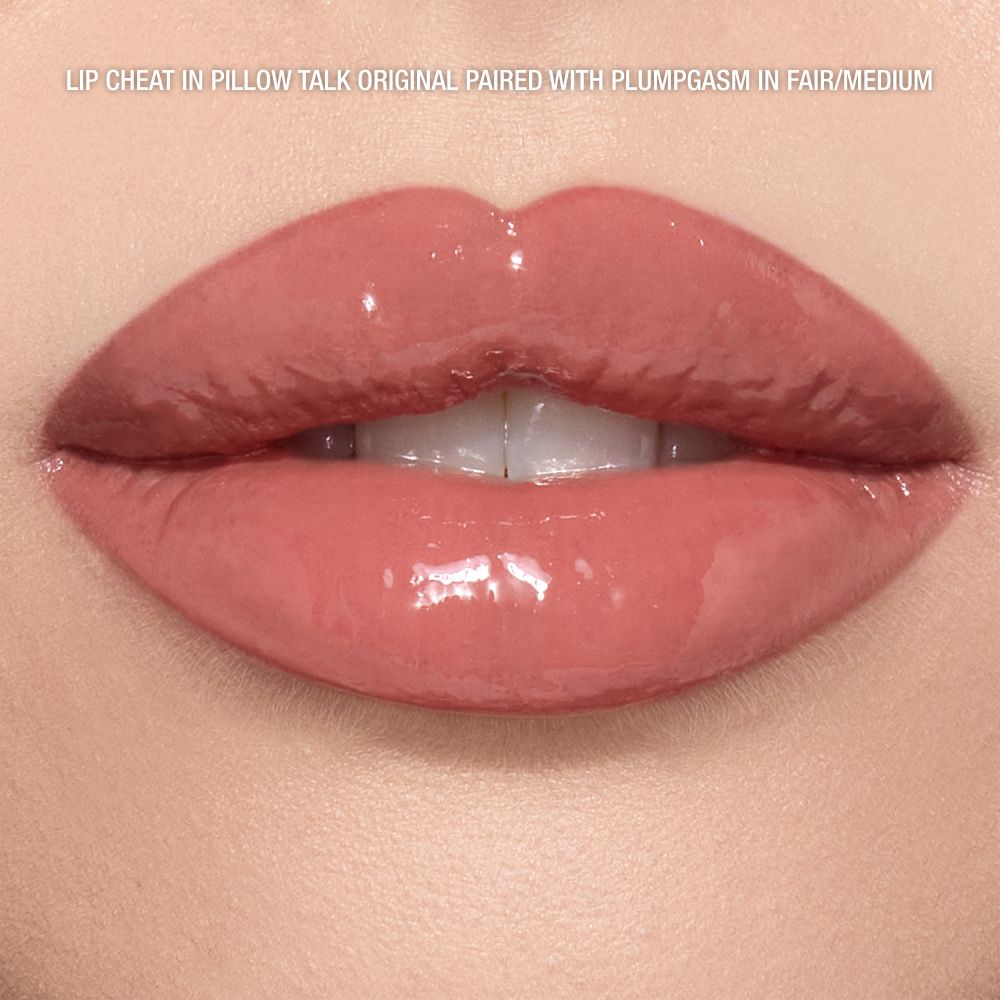 LIP CHEAT IN PILLOW TALK ORIGINAL PAIRED WITH PLUMPGASM IN FAIR/MEDIUM