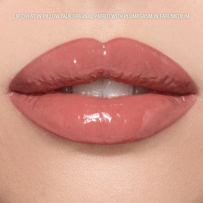 LIP CHEAT IN PILLOW TALK ORIGINAL PAIRED WITH PLUMPGASM IN FAIR/MEDIUM