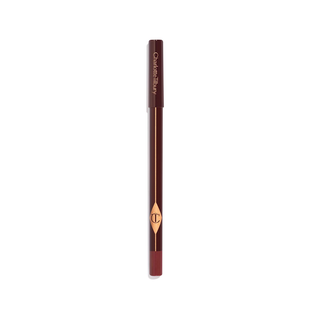 A dark brown eyeliner pencil with its nude-pink coloured box next to it.