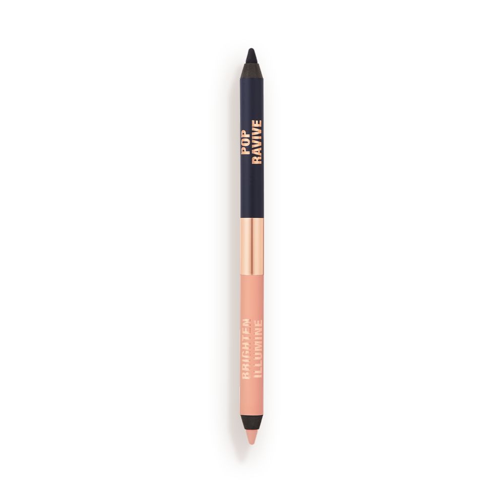 A double-sided eyeliner pencil in jet black and nude beige.