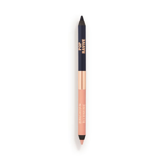A double-sided eyeliner pencil in jet black and nude beige.