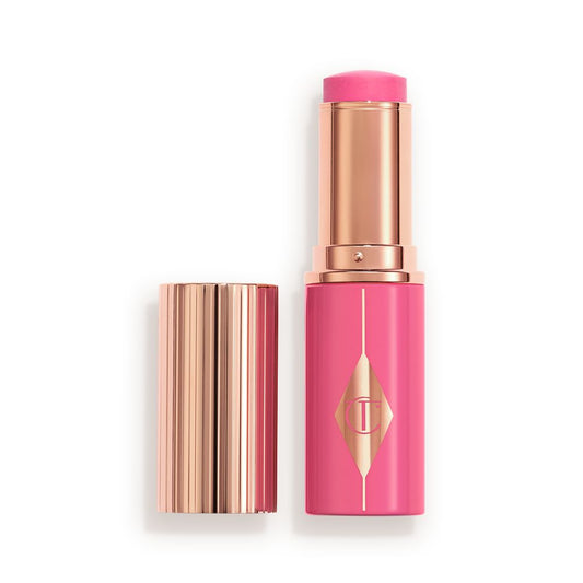 Pink packaging matching to the stick product with a rose gold lid and detailing.