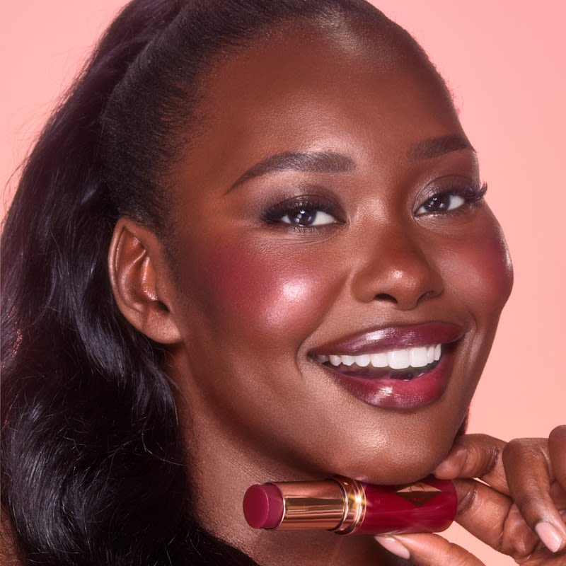 Model wears Berry Glow for a raspberry blush look
