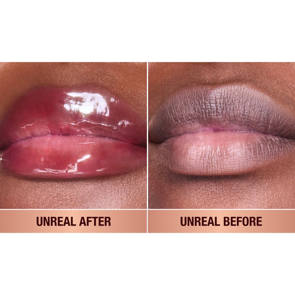 UNREAL LIP OILS CHERRY GLAZE BEFORE AND AFTER