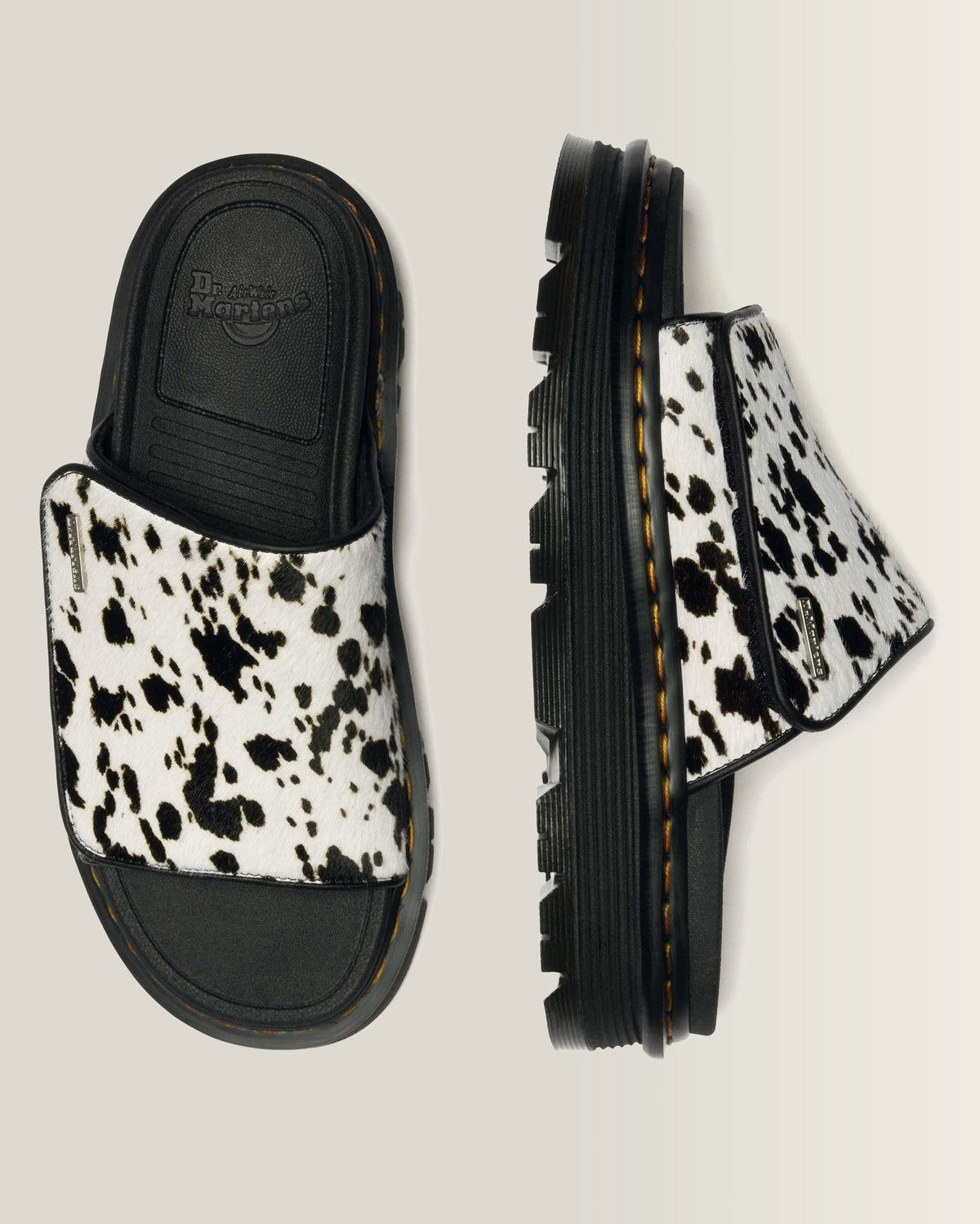 Zebzag Dalmatian Hair On Leather Platform Slides - view 3