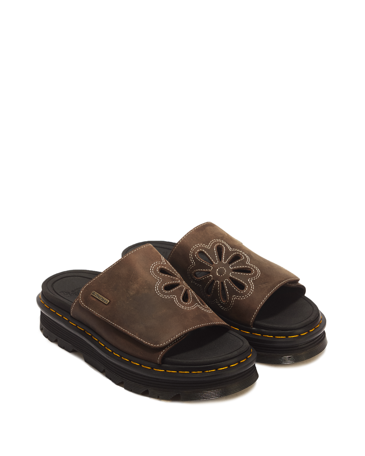 Zebzag Flower Crazy Horse Leather Slides - view 5