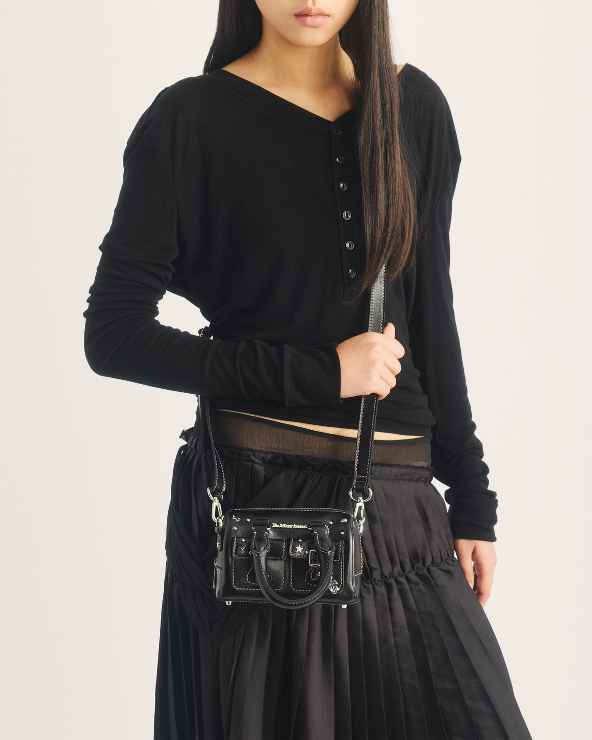 Mini Top Handle Milled Gloss Leather Bag - view 2