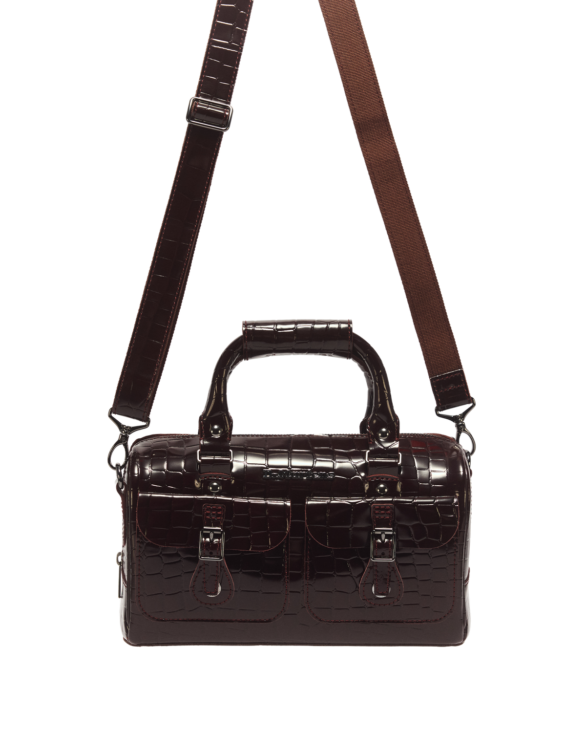 Top Handle Croc Emboss Leather Bag - view 4