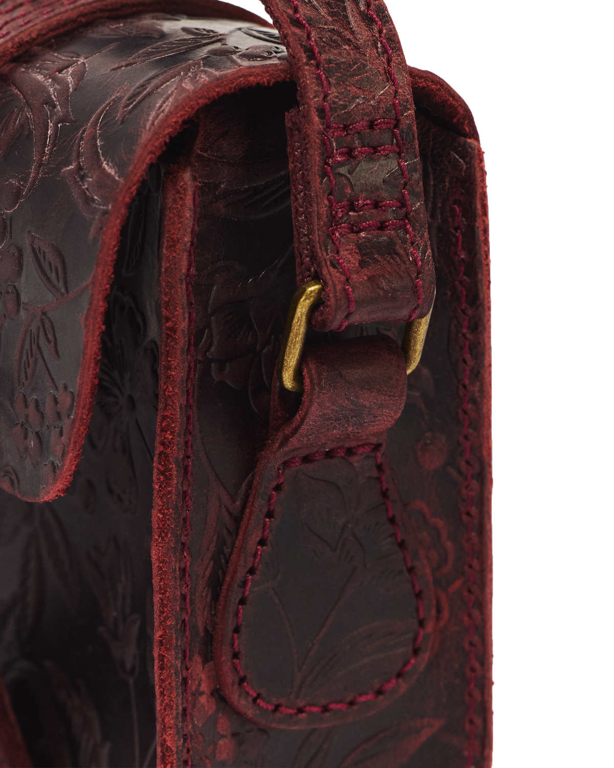 7" Floral Emboss Crazy Horse Leather Satchel - view 3